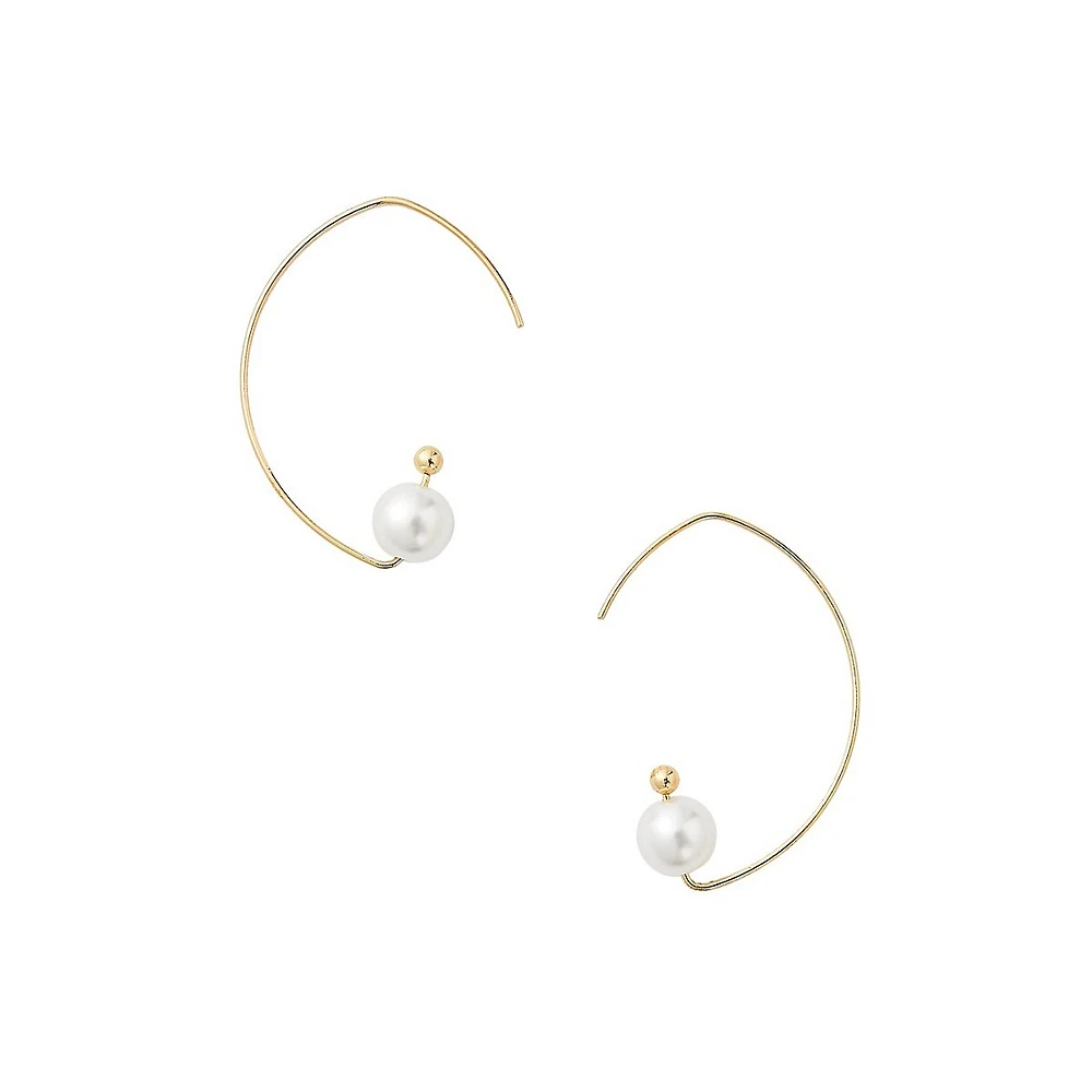 Jan Goldtone & Faux Pearl Pull-Through Hoop Earrings