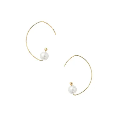 Jan Goldtone & Faux Pearl Pull-Through Hoop Earrings