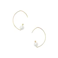 Jan Goldtone & Faux Pearl Pull-Through Hoop Earrings