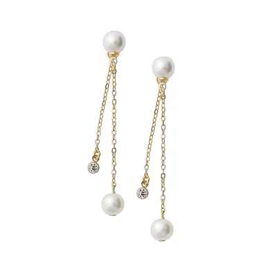 Jan Goldtone, Glass Crystal & Faux Pearl Linear Earrings
