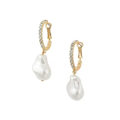​​Jan Goldtone, Glass Crystal & Faux Pearl Drop Earrings
