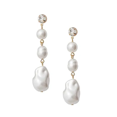 ​Jan Goldtone, Glass Crystal & Faux Pearl Linear Earrings