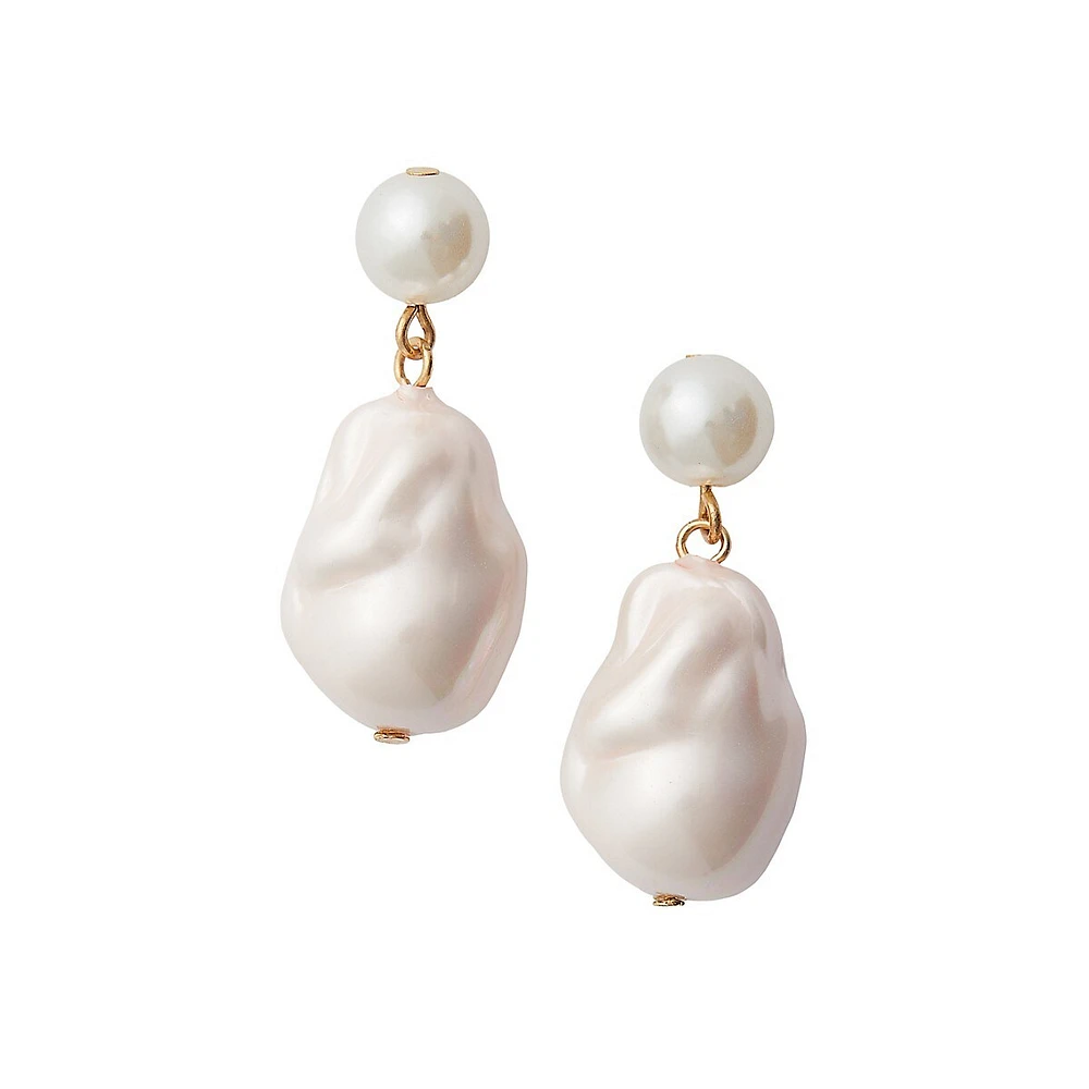 Goldtone & Faux Pearl Drop Earrings