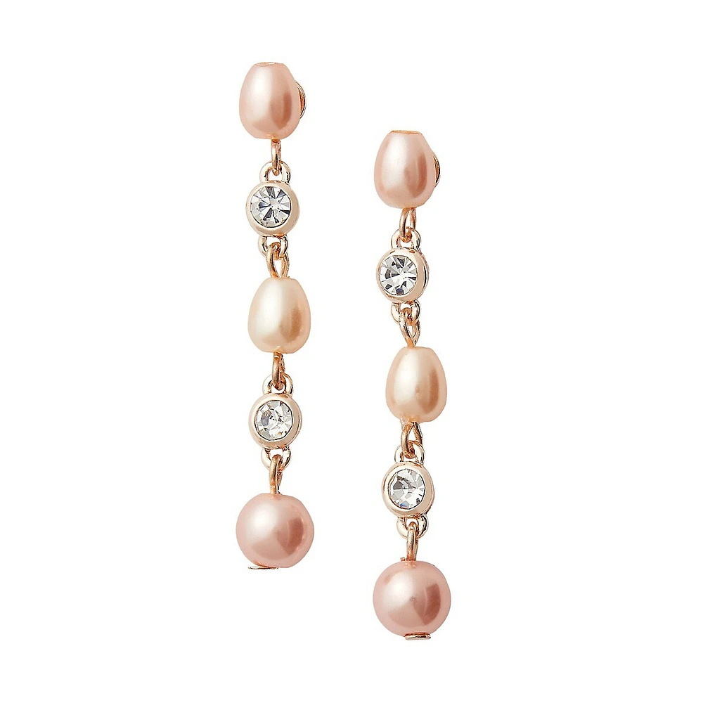 Rose Goldtone, Faux Baroque Pearl & Crystal Linear Earrings