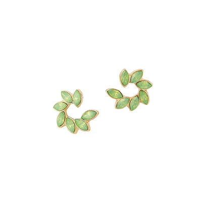 Goldtone & Green Stone Leaf Stud Earrings