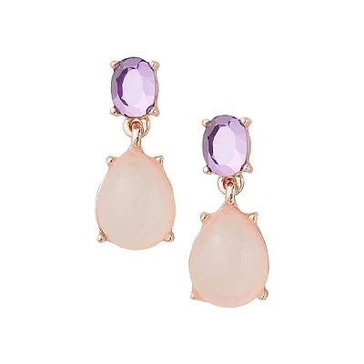 Rose Goldtone & Glass Stone Drop Earrings