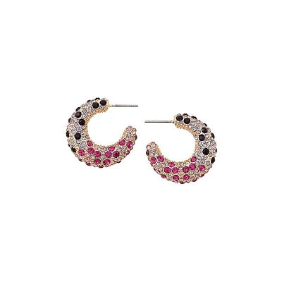 Goldtone & Pavé Glass Crystal Huggie Hoop Earrings