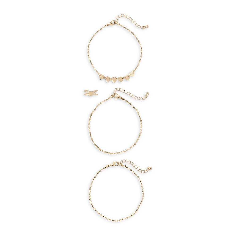 Goldtone Toe Ring & Anklet 4-Piece Set