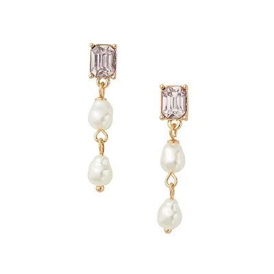 Goldtone, Glass Crystal & Faux Baroque Pearl Linear Earrings