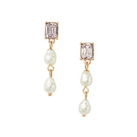 Goldtone, Glass Crystal & Faux Baroque Pearl Linear Earrings