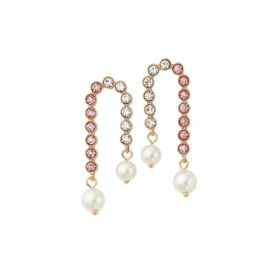 Goldtone, Faux Pearl & Glass Crystal Earrings