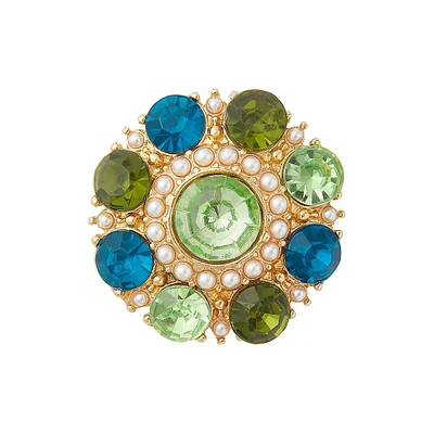 Goldtone, Coloured Stone & Faux Pearl Brooch