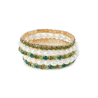 Goldtone, Glass Crystal & Faux Pearl 5-Piece Bracelet Set