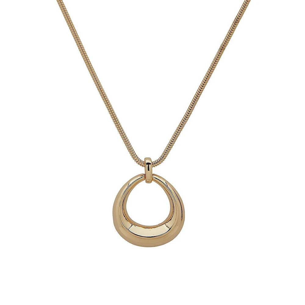 Goldtone Snake-Chain Oval Pendant Necklace