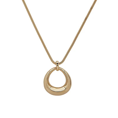 Goldtone Snake-Chain Oval Pendant Necklace