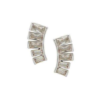 Silver-Plated & Baguette Cubic Zirconia Graduated Earrings