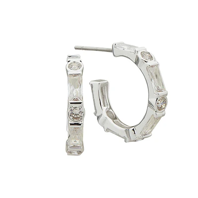 Silver-Plated & Cubic Zirconia C-Hoop Earrings