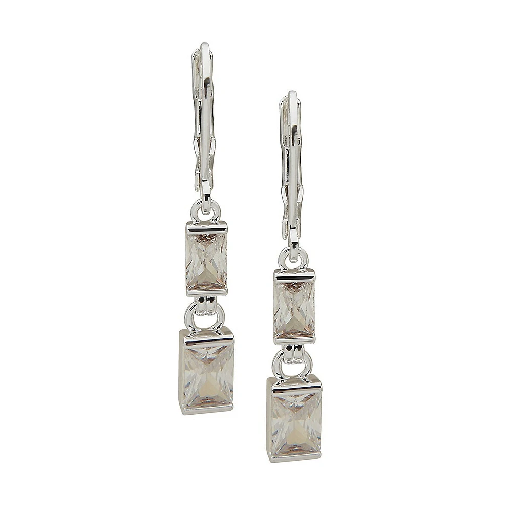 Silver-Plated & Cubic Zirconia Double-Drop Earrings