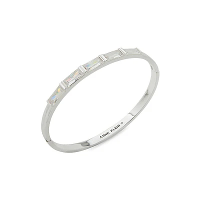 Silverplated & Cubic Zirconia Baguette Bangle Bracelet