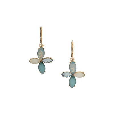 Goldtone Stone Flower Drop Earrings