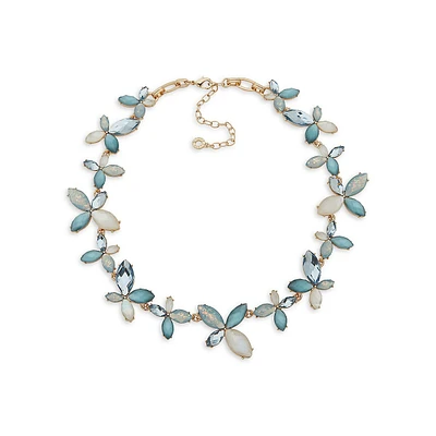 Goldtone & Blue Stone Floral Necklace
