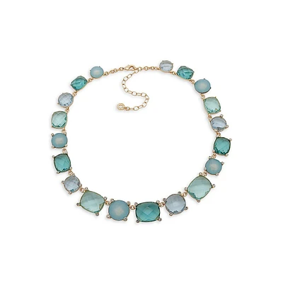 Goldtone, Blue Stone & Glass Crystal Collar Necklace