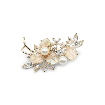 Goldplated, Stone & Mother-Of-Pearl Flower Brooch