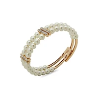 Goldtone, Faux Pearl & Crystal Coil Bracelet