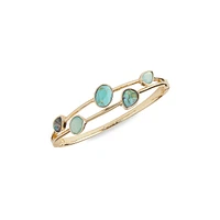 Goldtone, Reconstituted Turquoise & Faux Pacific Opal Hinged Bracelet