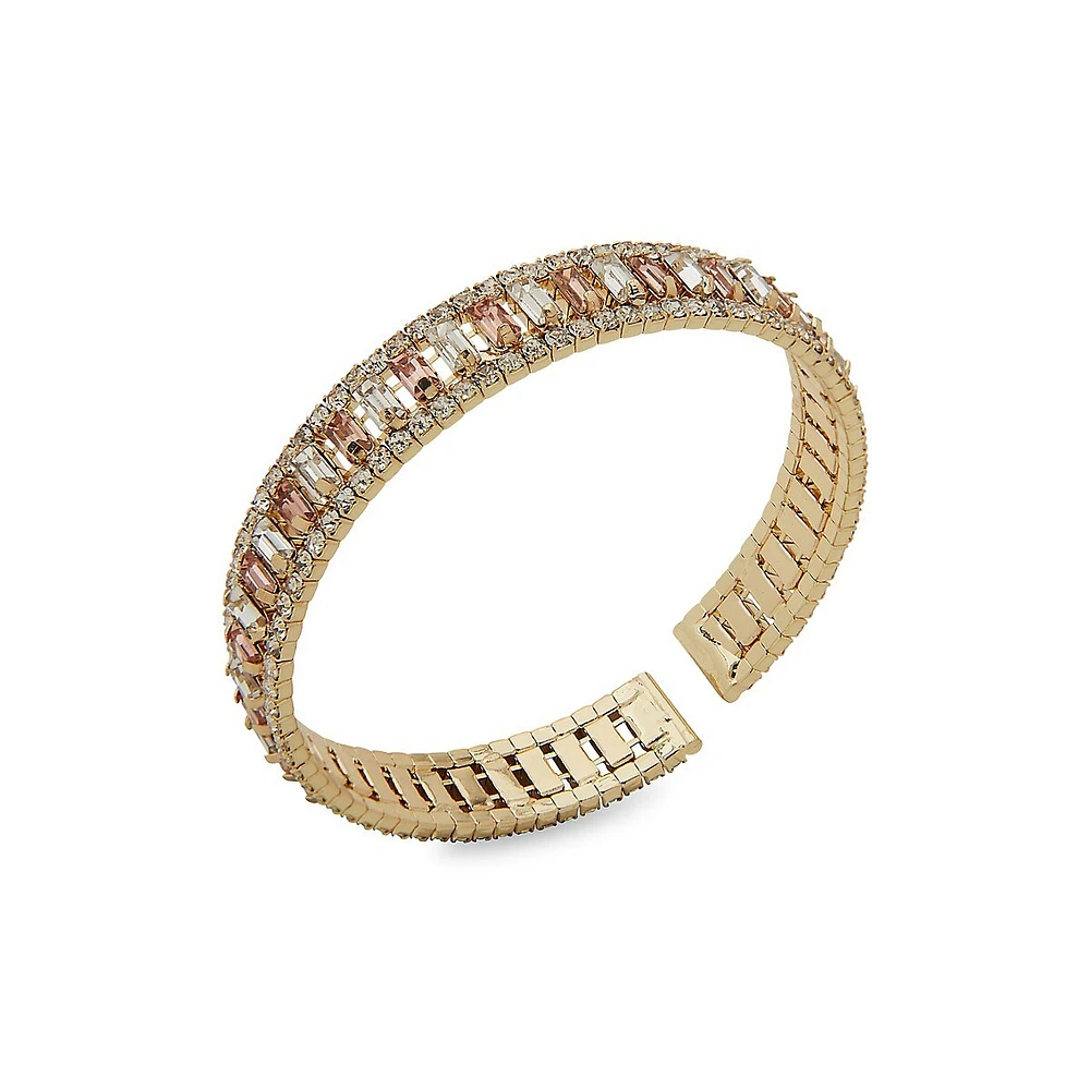 Goldtone & Two-Tone Crystal Coil Bangle Bracelet