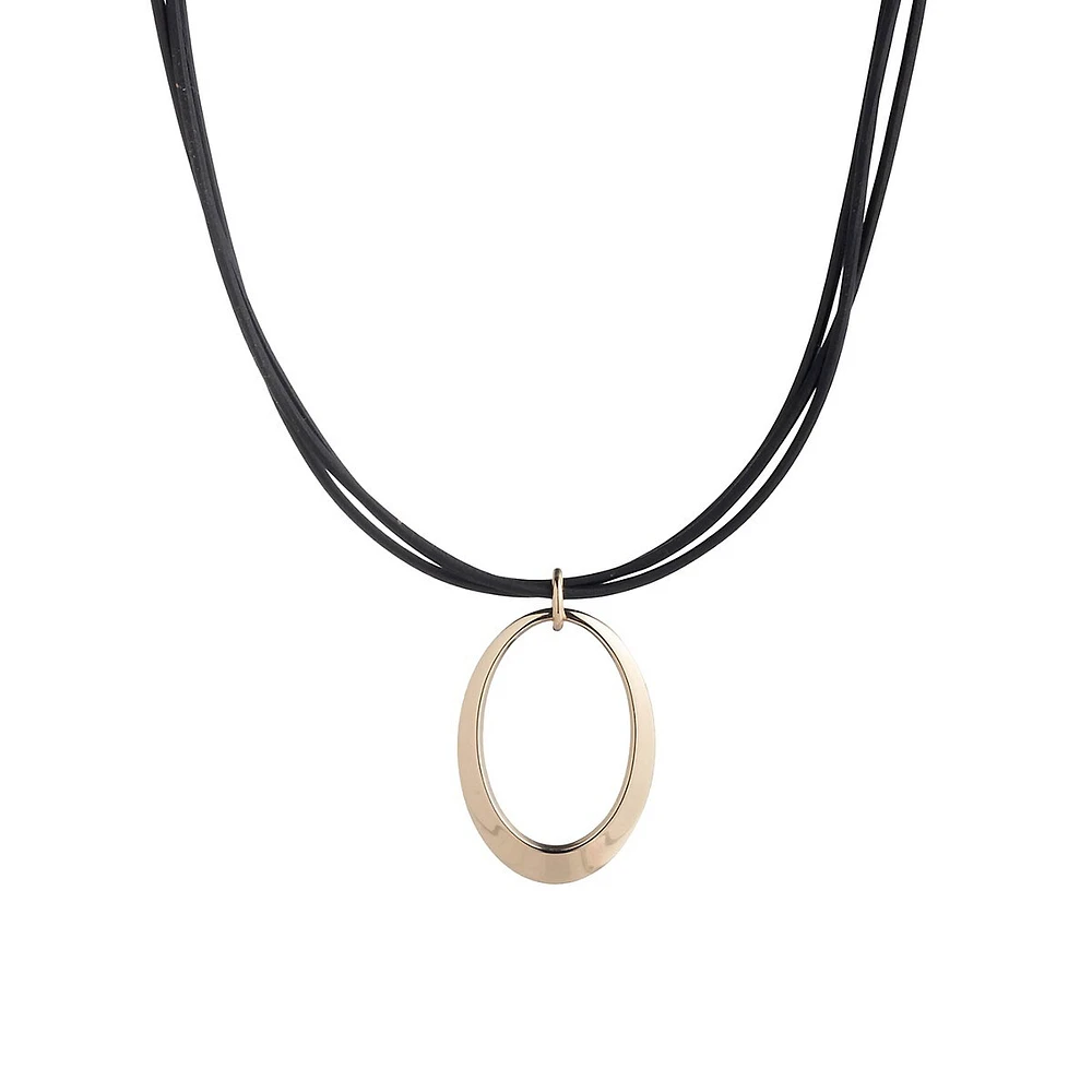 Leather Cord & Goldtone Circle Pendant Necklace