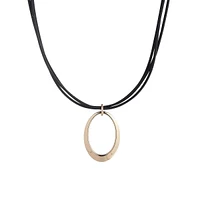 Leather Cord & Goldtone Circle Pendant Necklace