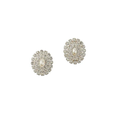 Silvertone, Glass Crystal & Faux Pearl Stud Earrings