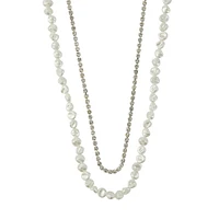 Silvertone, Faux Baroque Pearl & Glass Crystal Double Necklace