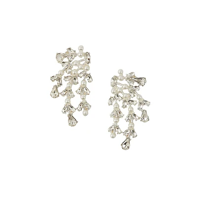 Boucles d'oreilles en argent, fausses perles et cristaux de verre