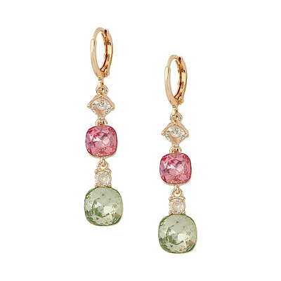 Ton or rose & Boucles d'oreilles linéaires en zircone cubique Tri-Stone