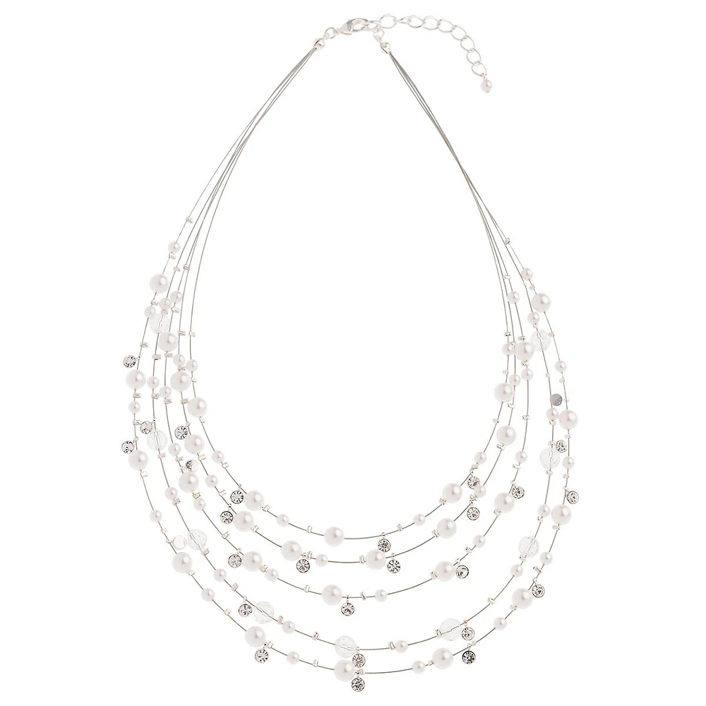 Collier Illusion À Perles Et Cristal