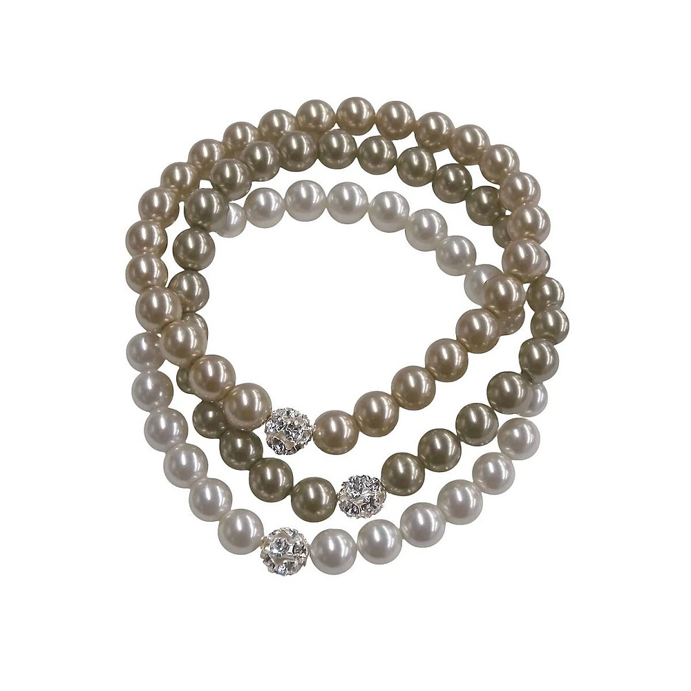 3-Row Fireball Pearl Bracelet Set