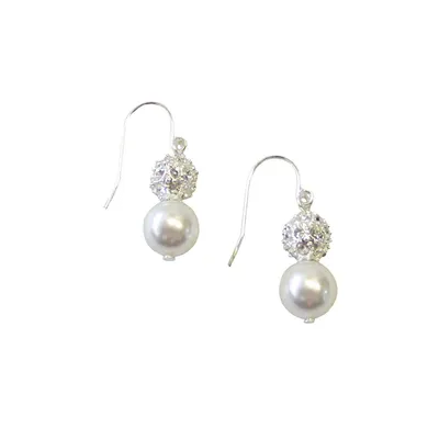 Double Drop Fireball And Pearl Fish Hook Earring