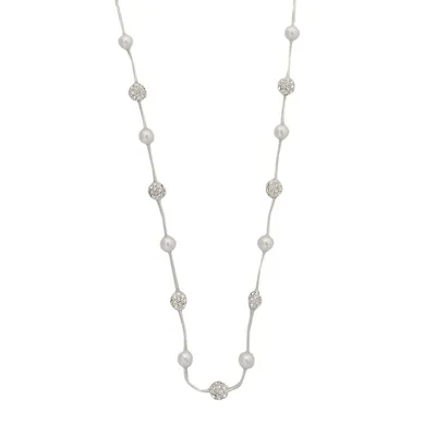 Faux Pearl & Crystal Fireball Station Necklace