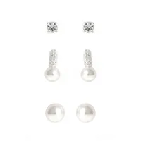 Crystal And Pearl Trio Stud Earring Set