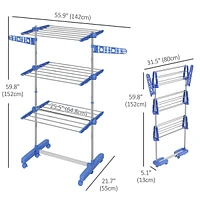 Rolling Foldable Tier Clothes Drying Rack