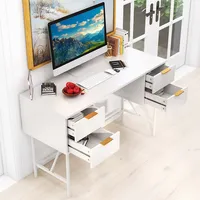 48" Computer Desk With 4 Drawers Storage Metal Frame Modern Study Writing Desk