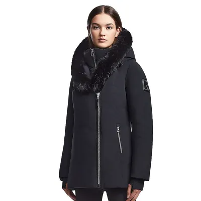 Maia M Fitted Down Parka With Removable Faux Fur