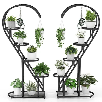 5 Tier Metal Plant Stand Heart-shaped Shelf With Hanging Hook For Multiple Plants
