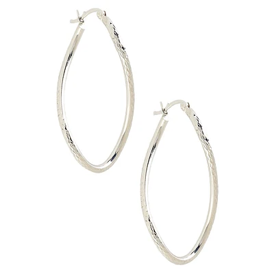 14K White Gold Diamond Cut Wavy Hoop Earrings