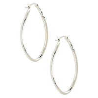 14K White Gold Diamond Cut Wavy Hoop Earrings