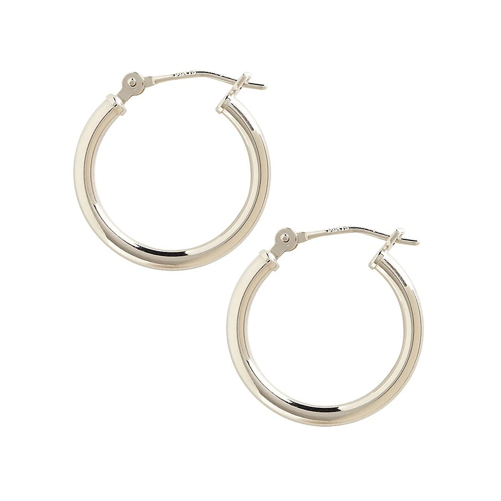 14K White Gold Polished Tube Hoop Earrings