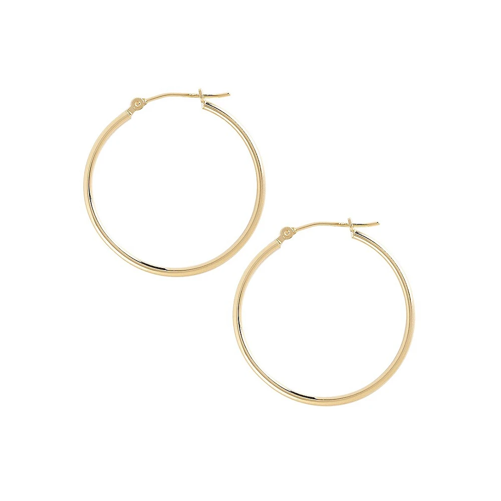 14K Yellow Gold And Sterling Silver Polished Hoop Earrings