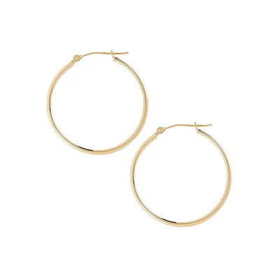 14K Yellow Gold And Sterling Silver Polished Hoop Earrings